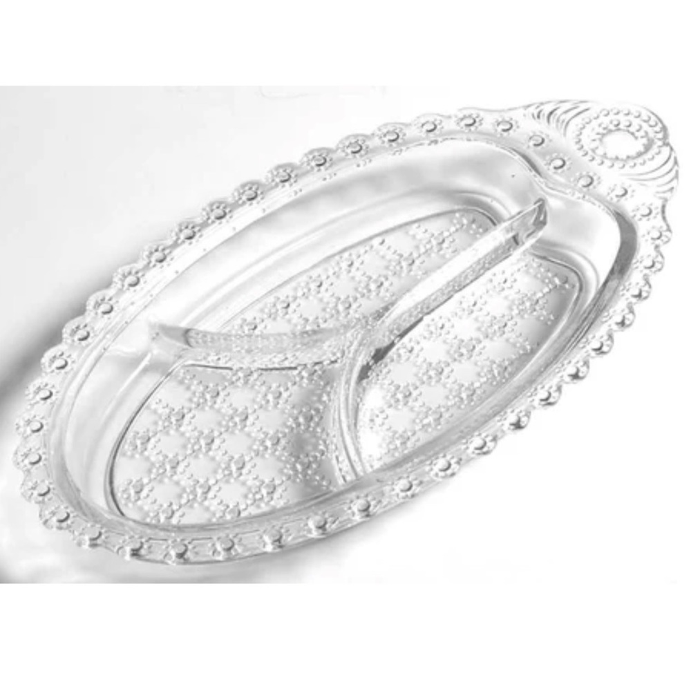 Vintage HAZEL ATLAS 3-Part Relish Dish Jewel Pattern